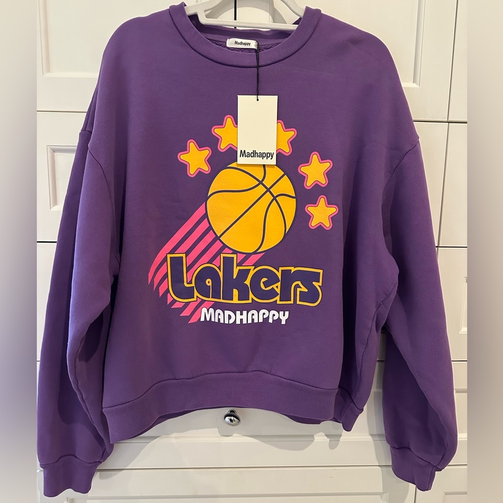 Madhappy LA Lakers crewneck sweatshirt Purple/Yellow NWT Unisex Size Small